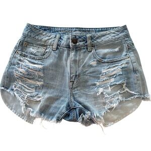American Eagle Hi-Rise Festival Shorts Womens Size 0 Distressed Raw Hem Bootie